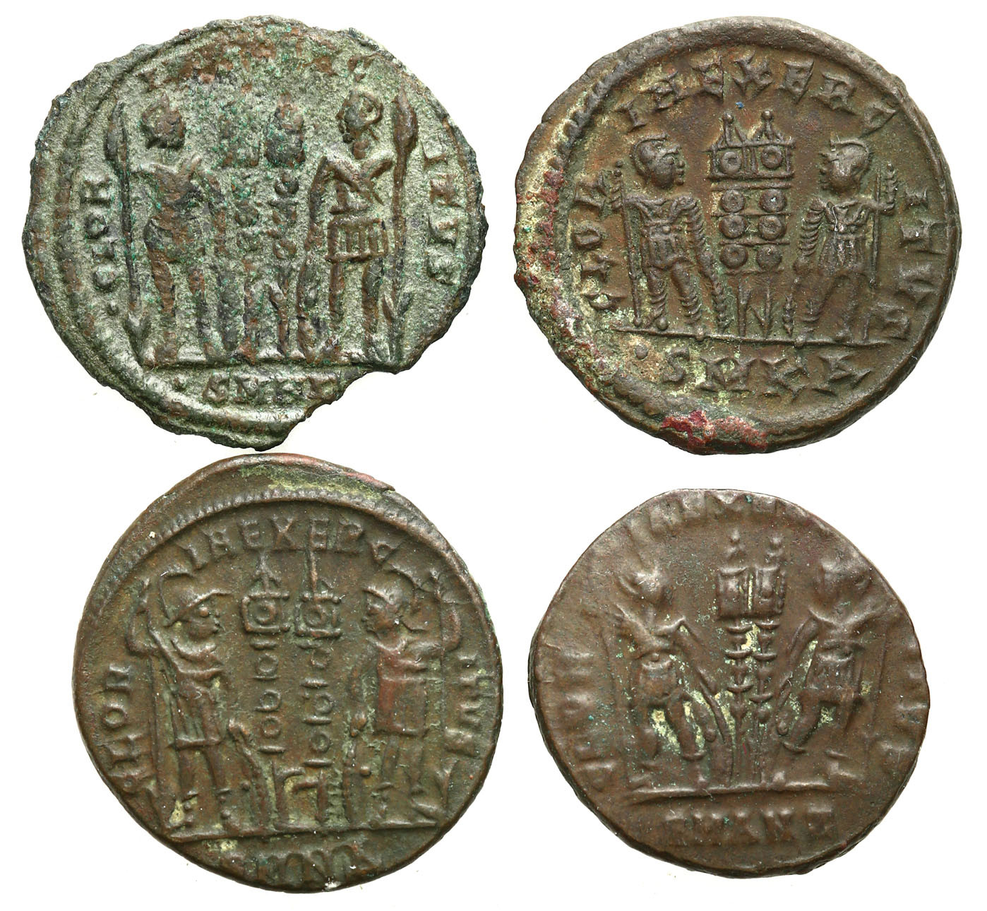 Cesarstwo Rzymskie, Lot 4 sztuk AE3 Konstancjusz II 337–361 n.e.